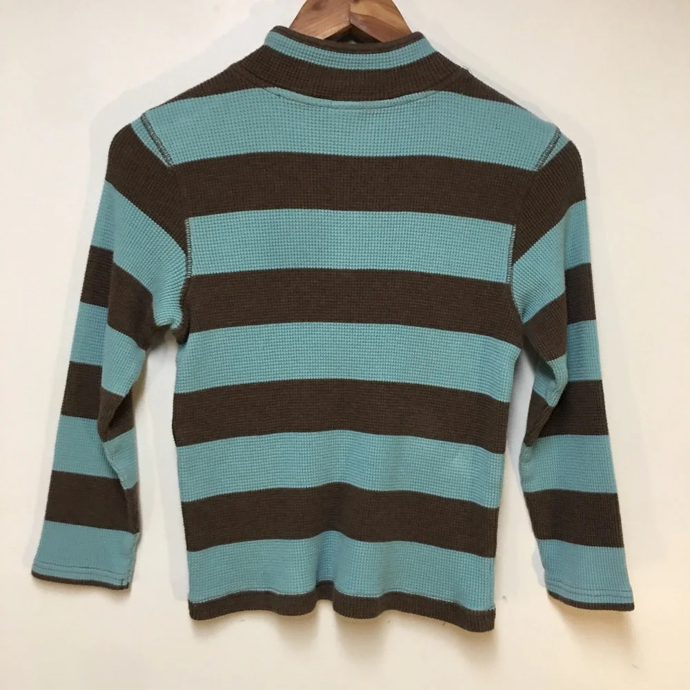 Gymboree Sweater Boys Sz 8 Blue Brown Striped Waffle Knit Thermal Henley Mock